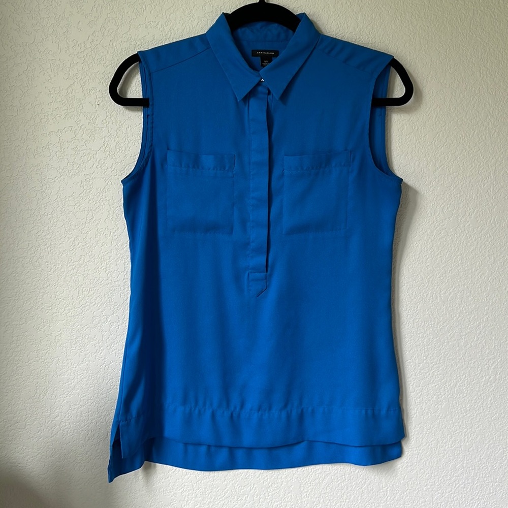 Ann Taylor Sleeveless Collared Top - Blue - Picture 2 of 6